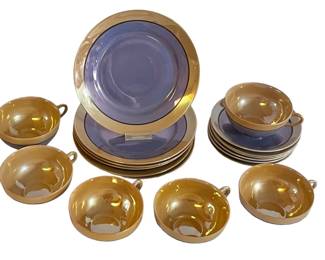 Exquisite Blue Gold Lusterware Plates