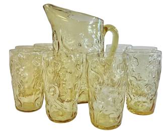 Crinkle Glass Pitcher Water Glasses
