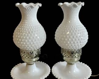 Two Cute Milk Glass Hobnob Lamps
