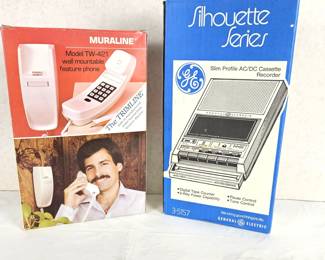 Set of Two Vintage Electronics Both NIB - Trimline Telephone and GE Silhouette AC/DC Cassette Recorder 