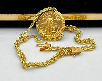 14k Bracelet with Gold Lady Liberty Coin