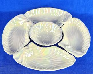 Vintage Maddux Of Calif Scallop Shell Appetizer 5 Piece Set Pearl Iridescent - White Lusterware 