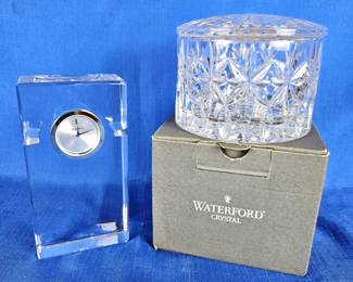  Waterford Candy Dish "Balmoral Covered Box" NEW IN BOX Plus Crystal Table/ Mantel Clock "Metra" by Waterford
