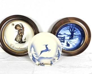 Royal Copenhagen Plate "Hare in Winter", Syracuse China 7" Plate with Leaping Blue Deer, Schmid W. Germany Xmas