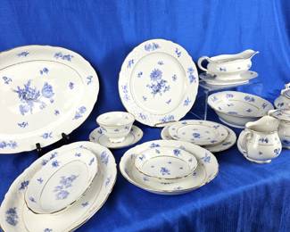 German Porcelain Bavaria Schumann Arzberg 12 Place Settings & Assorted Serving Pieces - Blue & White Floral