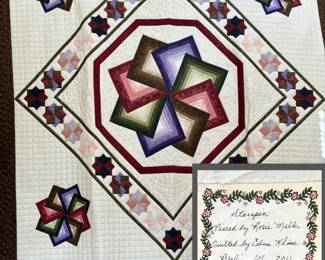 Handcrafted King Size Amish Star Spin Quilt by Rose Miller and quilted by Edna Kline