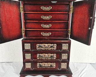 Asian Inspired Multi-Drawer Jewelry Box 23" Tall, Built in Music Box Plays "Theme to Love Story"