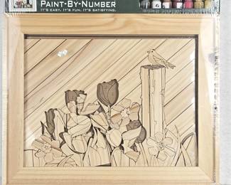  Vintage Woodscapes Artkits Paint-By-Number "Yellow Finch" on Wood w/ Pine Wood Frame 20" x 16" 