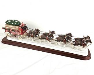 Danbury Mint "Classic Clydesdales" Budweiser Holiday-Themed Horse-Drawn Wagon Collectible Display Model 