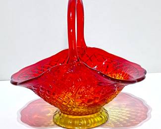 Vintage Indiana Glass Canterbury Sunset Amberina Basket