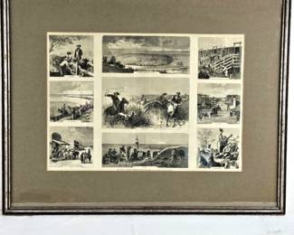 Framed Wall Art - "Texas Cattle Trade" 1874 Woodblock Print - 30" x 24" Drawn by Frenzeny and Tavernier