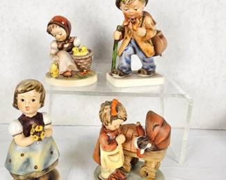  Lot of Four Vintage Goebel Hummels "Doll Mother", "Little Cellist Boy", "For Mother" & "Chick Girl"