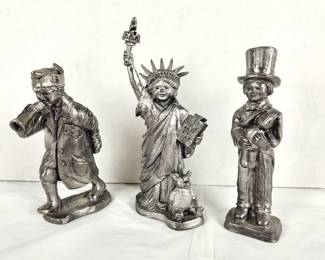  Set of Three Patriotic Michael Ricker Pewter Figurines - "Michael", "Boy/Uncle Sam", and "Cortney" w. COAs