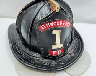 Vintage Authentic Cairns Leather Fireman's Helmet -Elmwood Park, New Jersey Fire Department Badge