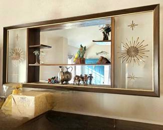  Atomic Age MID CENTURY MODERN MCM Wood & Glass Shadow Box Mirror Shelf - Turner 1970s Wall Accessory