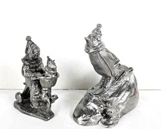  Set of Two Michael Ricker Pewter Figurines "Penguin on Skis" 6/500 & Collector's Society "Marjorie" w/ COAs