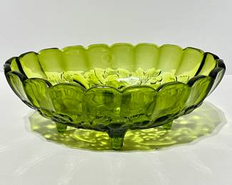 Indiana Glass Centerpiece Fruit Bowl Avocado Green Oval Harvest Bowl