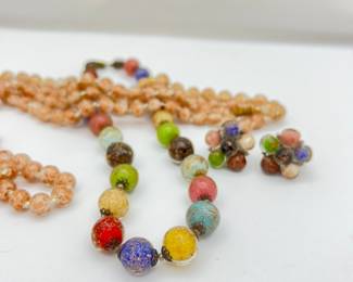 Antique VENETIAN MURANO Sommerso Multi Colored Glass Beads with Gold flakes- Jewelry 