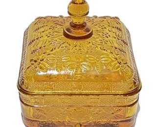 Amber Honey Bee Hive Candy Dish Indiana Tiara Glass