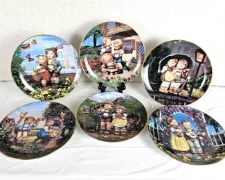 Set of Six Danbury Mint 8" Plates Honoring M.J. Hummels w/ Different Classics on the Hand Painted Plates