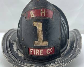 Authentic Vintage Fireman's Service Helmet- Aluminum Headgear with B.H -#1 Fire Co Badge
