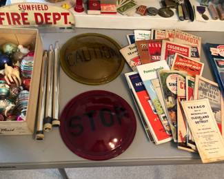 Vintage Christmas, gasoline advertising maps, glass light covers