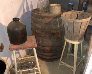 Wooden barrel, stools