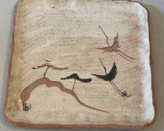 Handpainted Cranes Flying Platter