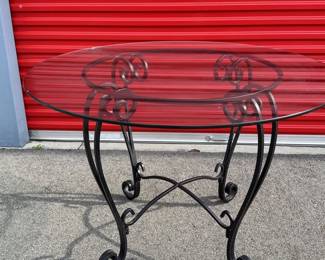 Round Wrought Iron Glasstop Table