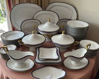 Blue and Gold Banded Porcelain Table Service by KPM