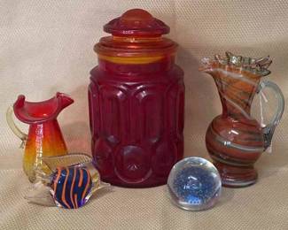 Vintage Collectible Art Glass Amberina, Ruffle Edge  More 