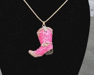 Pink Cowgirl Boot Rhinestone Necklace 