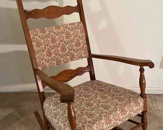 Vintage Wooden Floral Upholstered Rocking Chair 