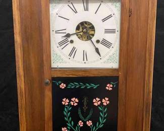 Vintage E.N. Welch Wooden Floral Cover Mantel Clock 
