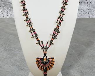 Vintage Handmade Safety Pin Beaded Necklace