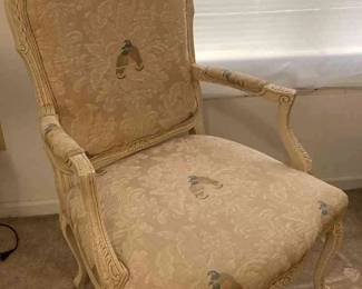 French Provisional Style Parrot Pattern Cream Armchair 