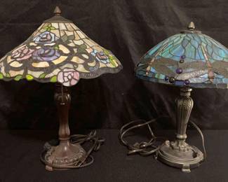 Set of Two Vintage Colorful Floral TiffanyStyle Lamps 