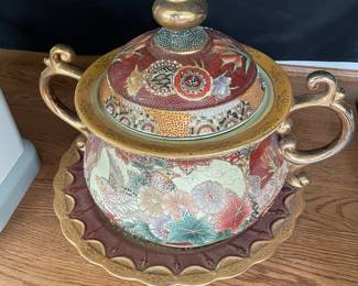 Antique hand-painted tureen with tray.