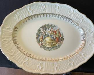 Vogue Dinnerware Oval Platter, Washington Colonial Courting Couple, Gold Filigree Trim.