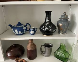 Wedgwood Jasperware cobalt blue teapot and cup.