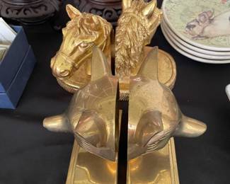 Brass horse and fox bookends.
