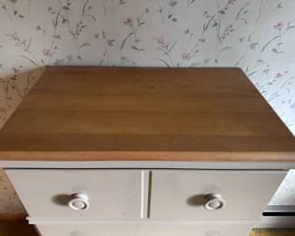 (Lot 23) $150 - Korn Industries Sumter Cabinet Co,  Chest of Drawers. Painted with natural top.  30”w 18”d 46”h.    