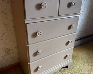(Lot 23) $150 - Korn Industries Sumter Cabinet Co,  Chest of Drawers. Painted with natural top.  30”w 18”d 46”h.    
