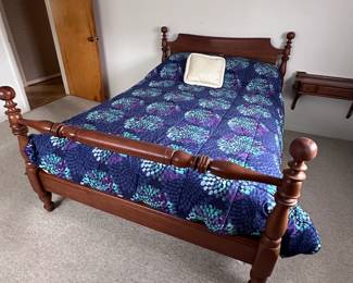 (Lot 15) $150 - Kling American Emblem Bed solid wood frame.  58”w, 43”h headboard, 36”h footboard.   