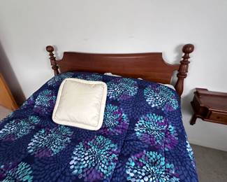 (Lot 15) $150 - Kling American Emblem Bed solid wood frame.  58”w, 43”h headboard, 36”h footboard