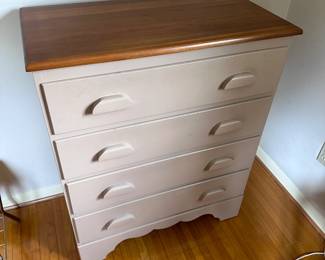 (Lot 18) $150 - Painted Dresser with Natural Top, 4 roomy drawers.   32w 17d 38-1/2h. 