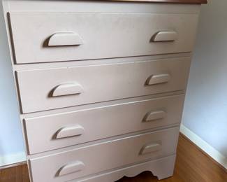 (Lot 18) $150 - Painted Dresser with Natural Top, 4 roomy drawers.   32w 17d 38-1/2h. 