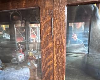 (Lot 26) $300 - Antique Tiger Oak Glass Walled China Cabinet 47”w 17”d 63”h