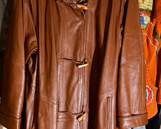 Woman’s lg leather hooded coat