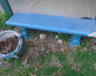 cement bench and 1 of 2 cement planters